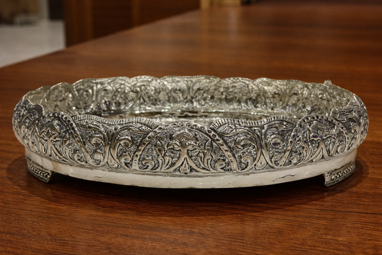 German Silver Antique Finish Lakshmi Urli – Divine Home Décor Accent