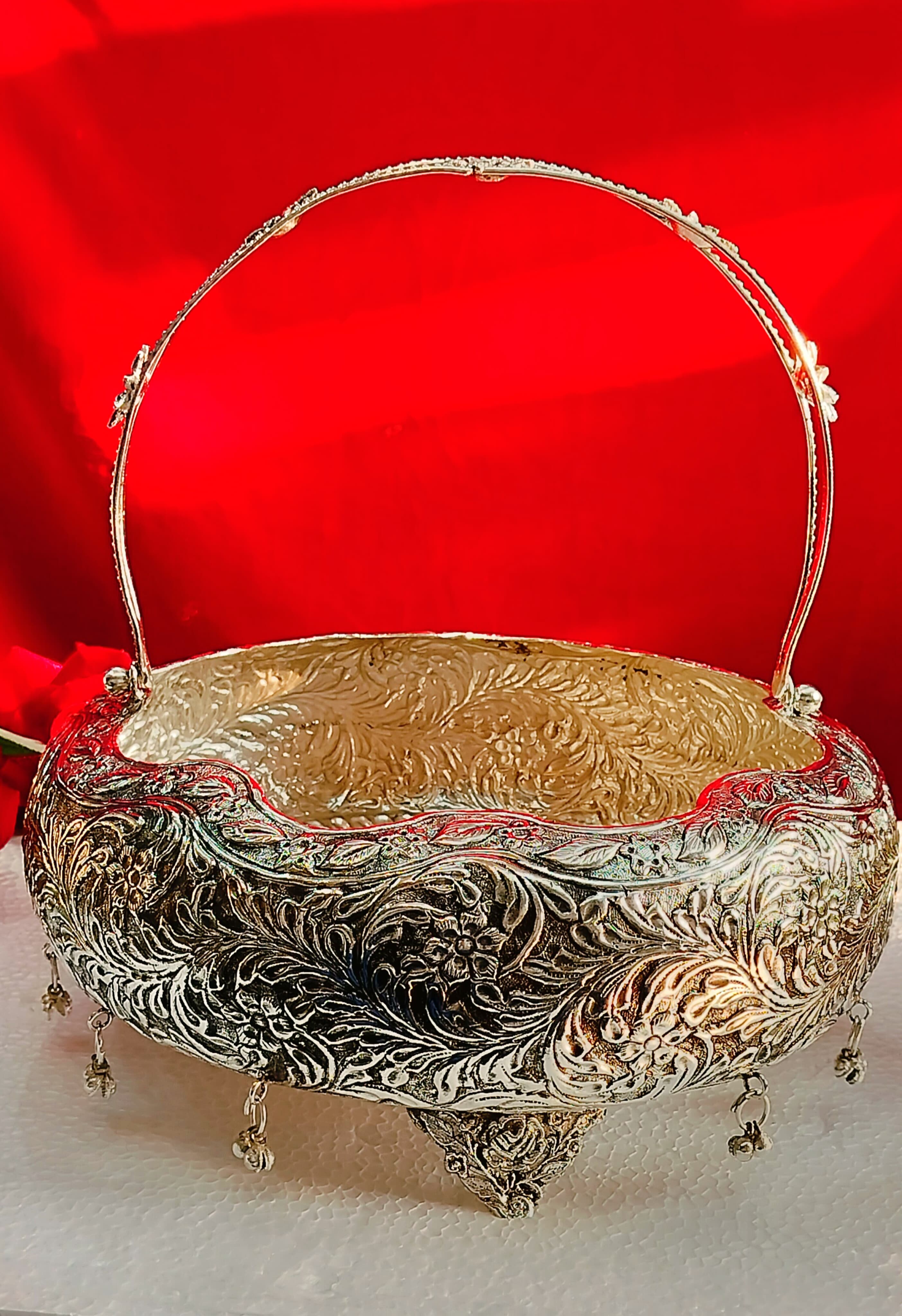German silver antique finish basket bowl tray urli for housewarming/home decor/