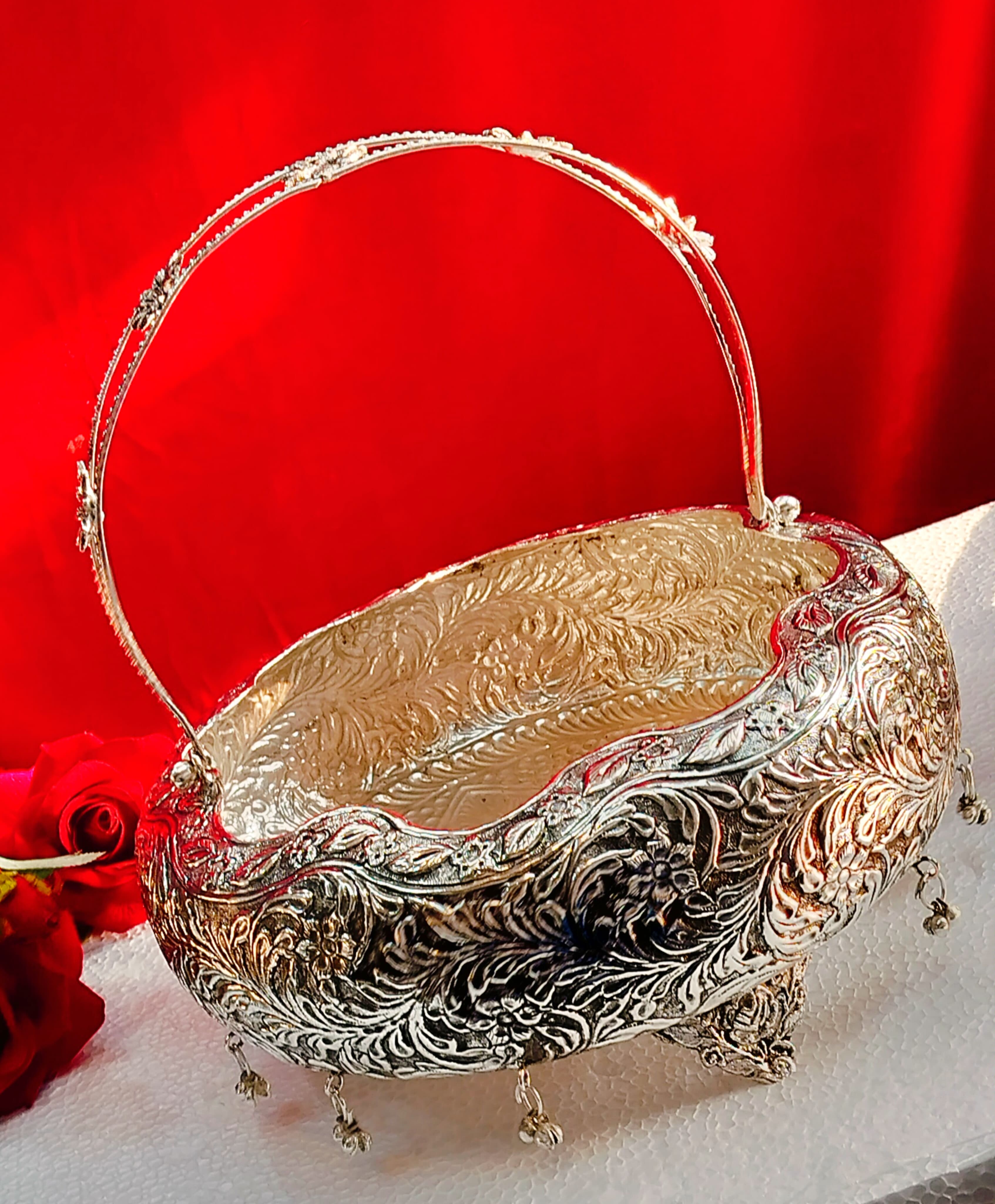 German silver antique finish basket bowl tray urli for housewarming/home decor/