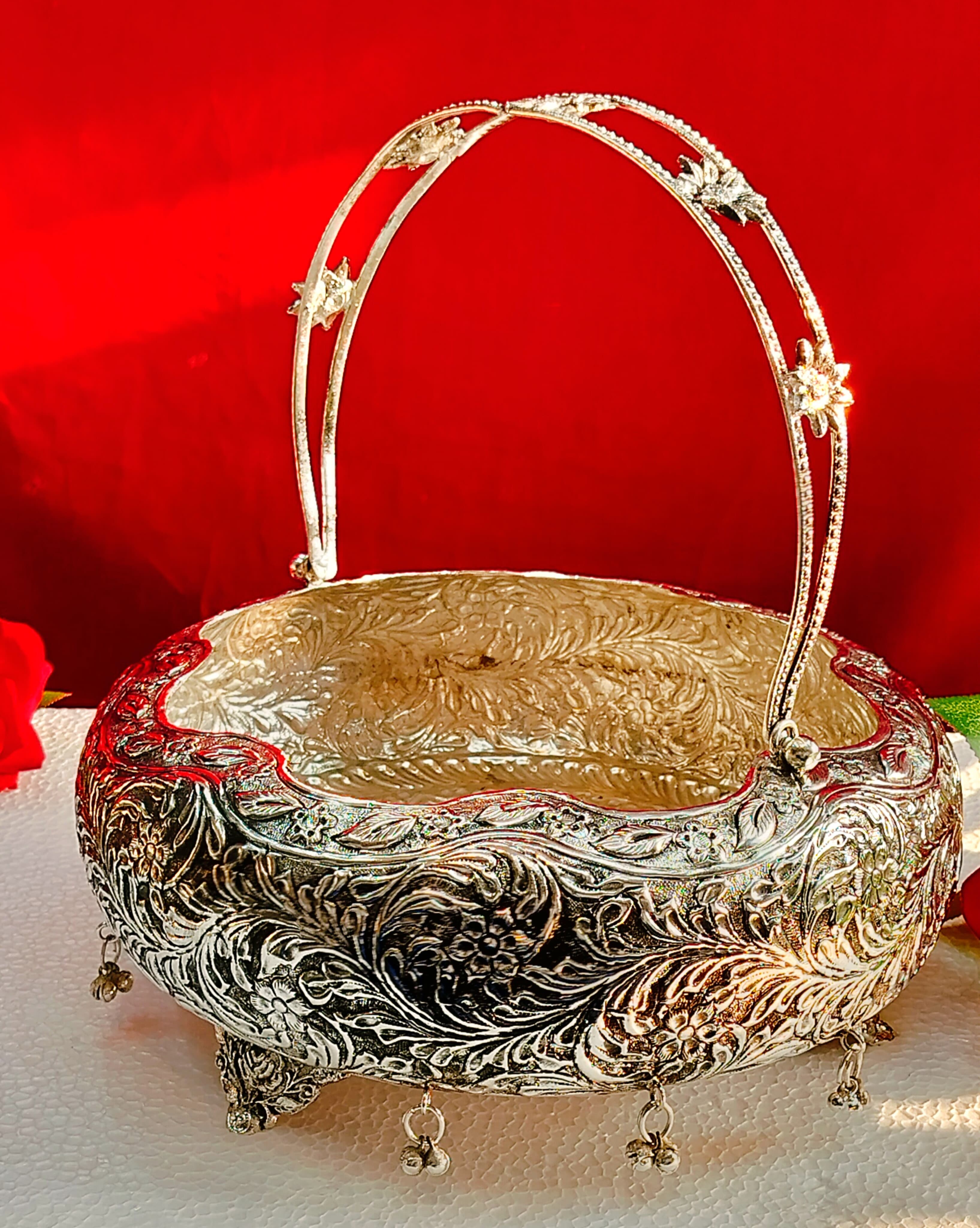 German silver antique finish basket bowl tray urli for housewarming/home decor/