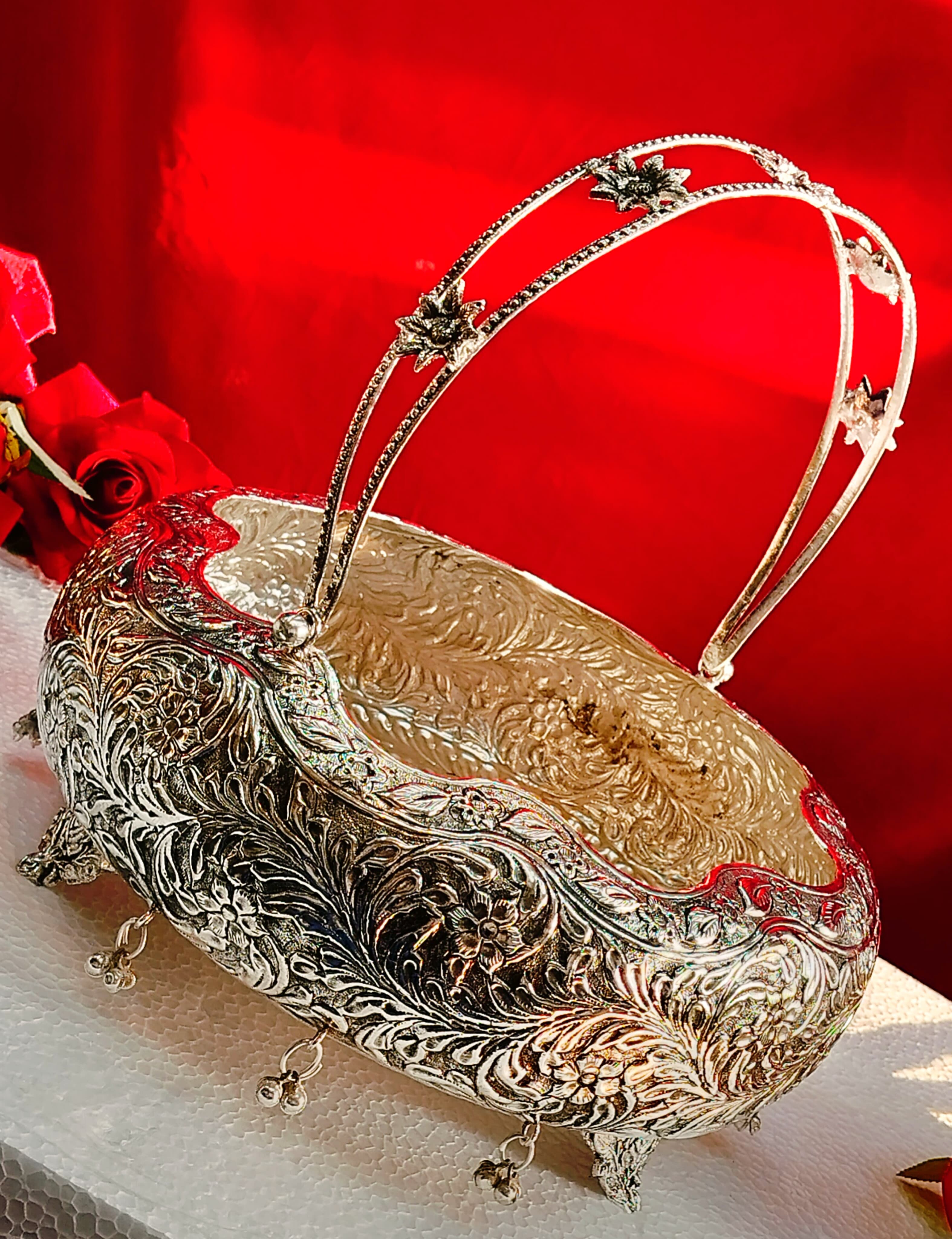 German silver antique finish basket bowl tray urli for housewarming/home decor/