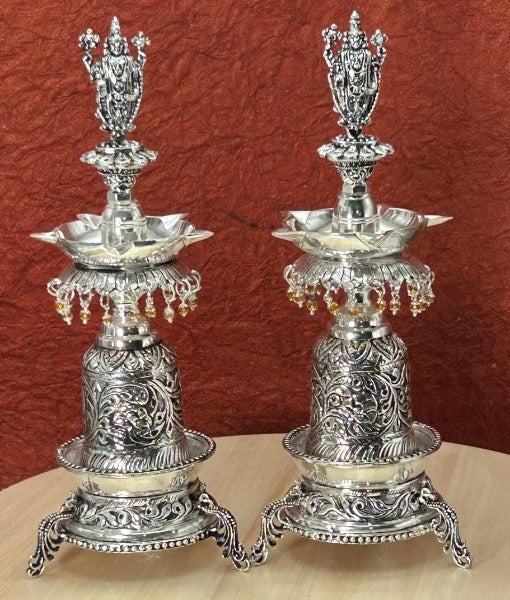 special Naxi/ carved work German silver Tirupati Balaji Diya pair for diwali/housewarming/gift