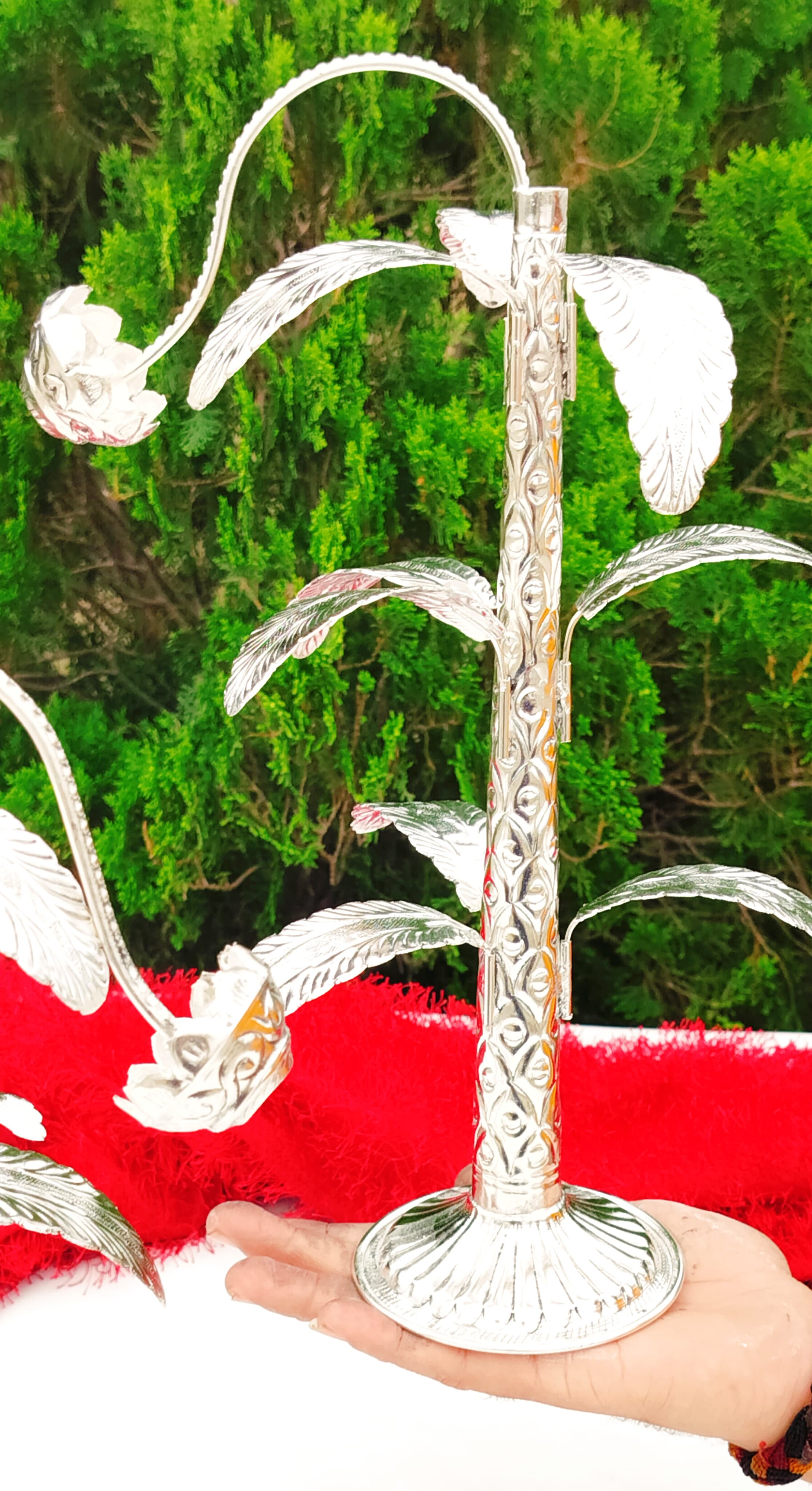 German silver BANANA TREE pair with detachable leaf for housewarming pooja