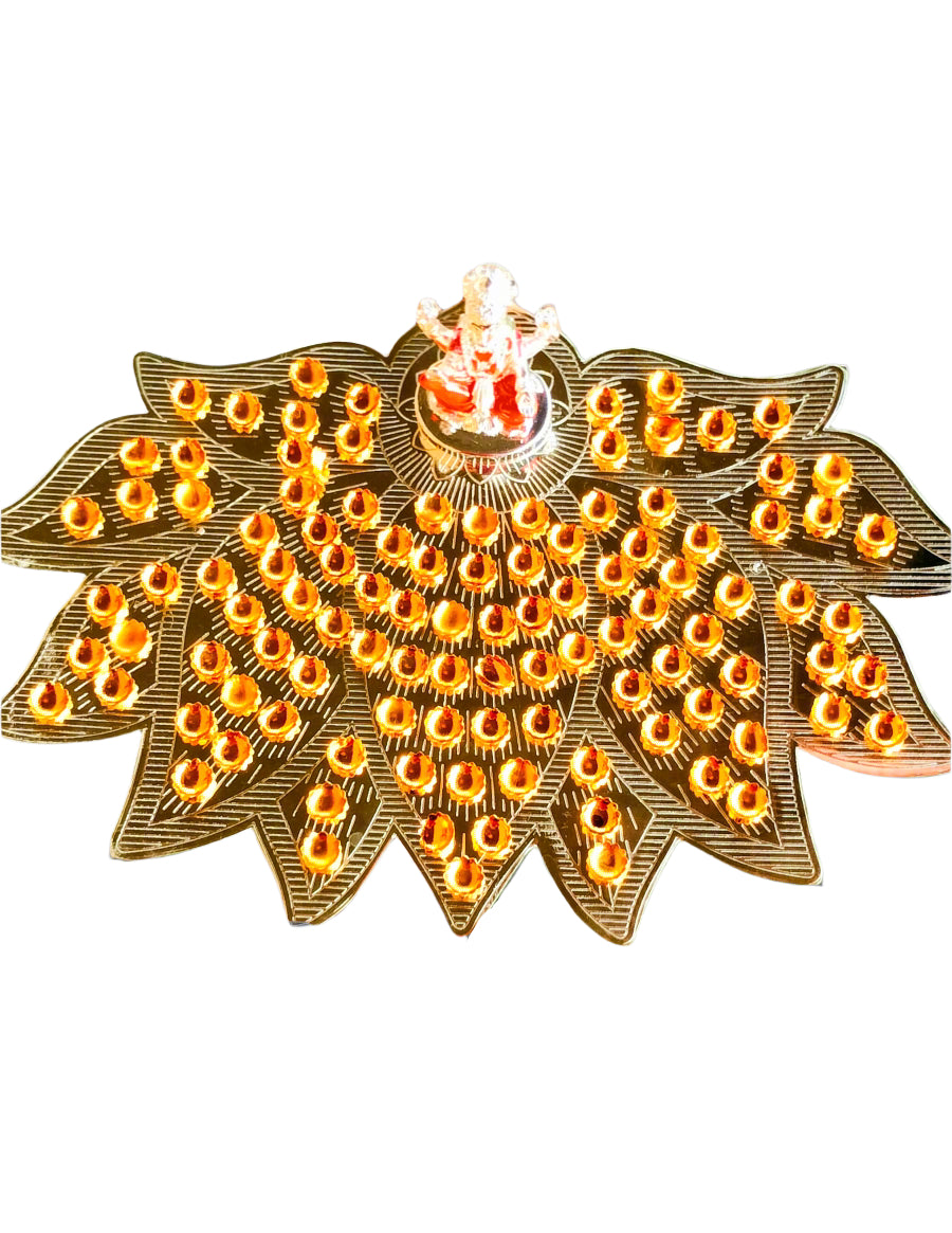 German silver lotus Ashtotram stand with 108 gold flower and lakshmi idol