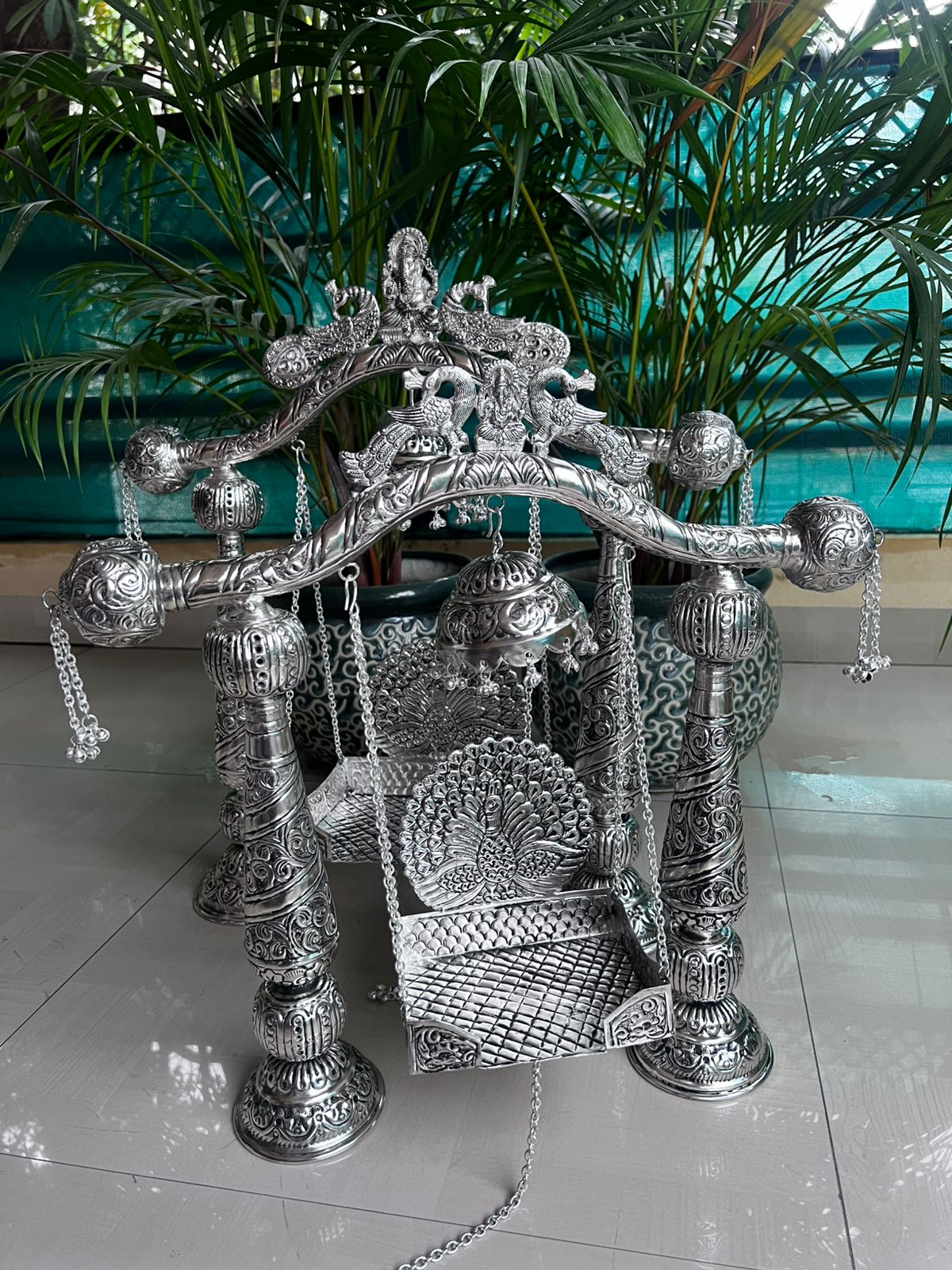 german silver Krishna Janmashtami jhula with chhatar