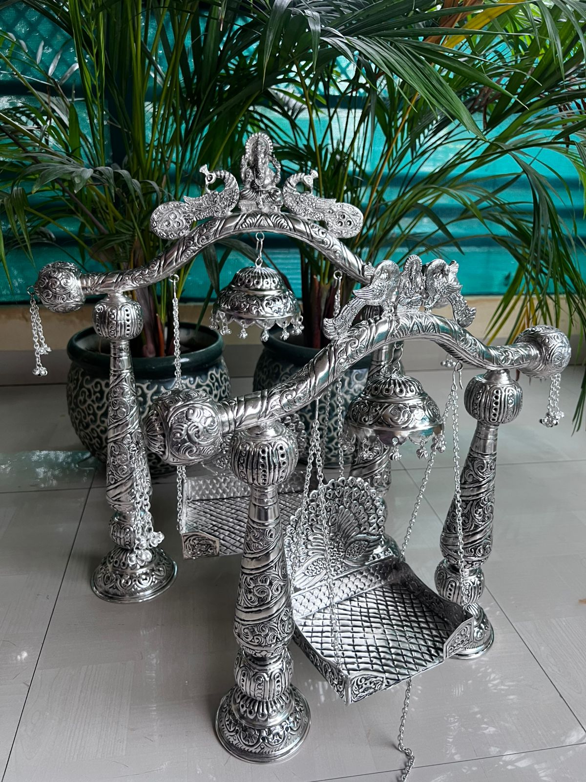 german silver Krishna Janmashtami jhula with chhatar