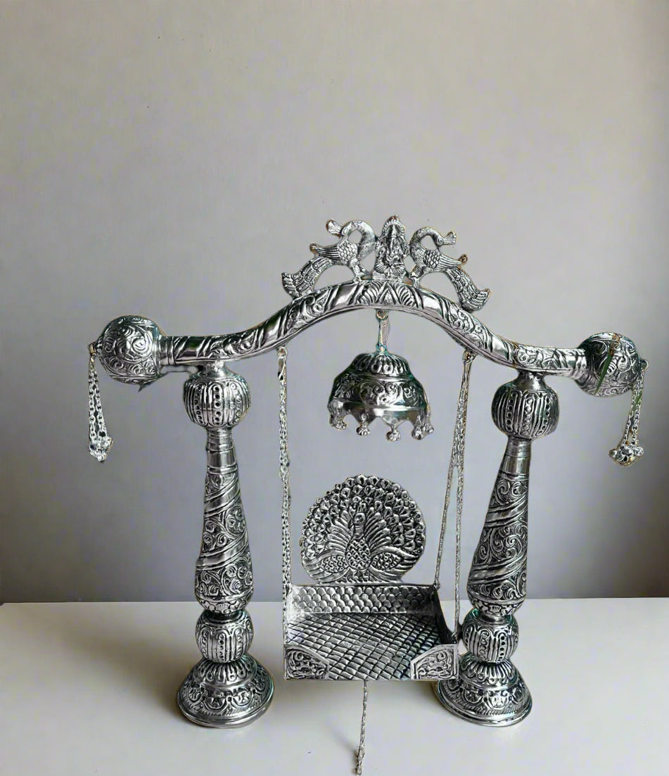 german silver Krishna Janmashtami jhula with chhatar