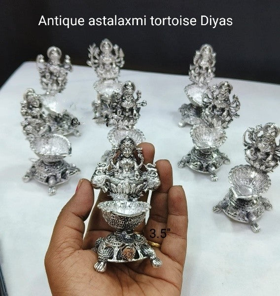 german silver antique finish ashtha lakshmi diya set of 8 pieces for diwali/ housewarming