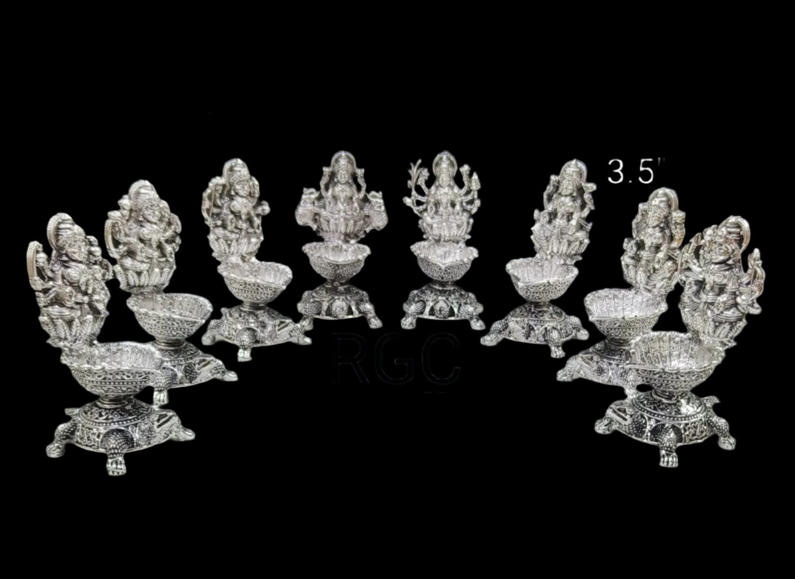 german silver antique finish ashtha lakshmi diya set of 8 pieces for diwali/ housewarming