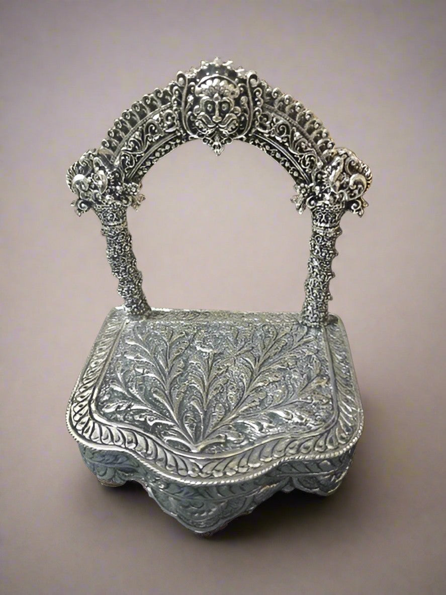 silver plated small size singhasan for temple