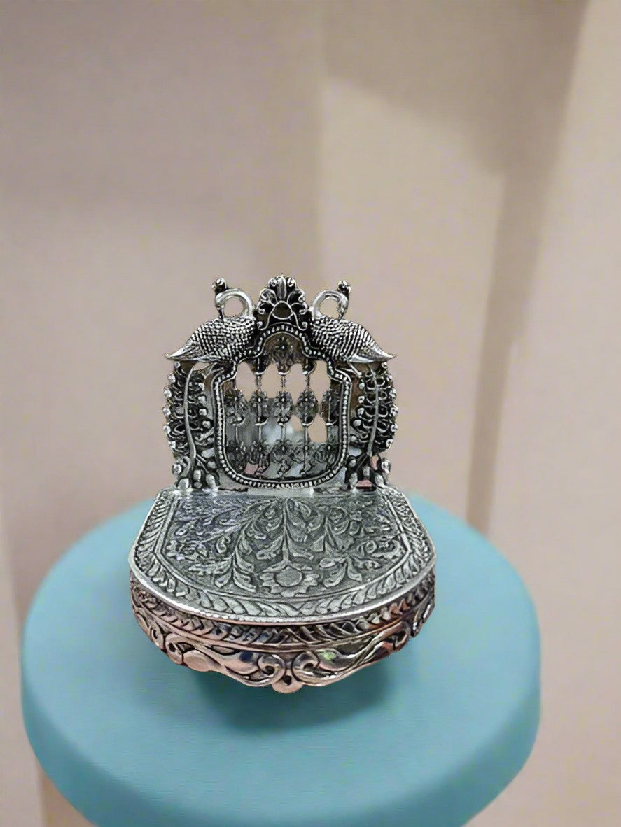 silver plated small size peacock singhasan for temple