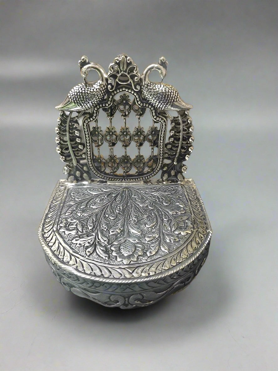 silver plated small size peacock singhasan for temple