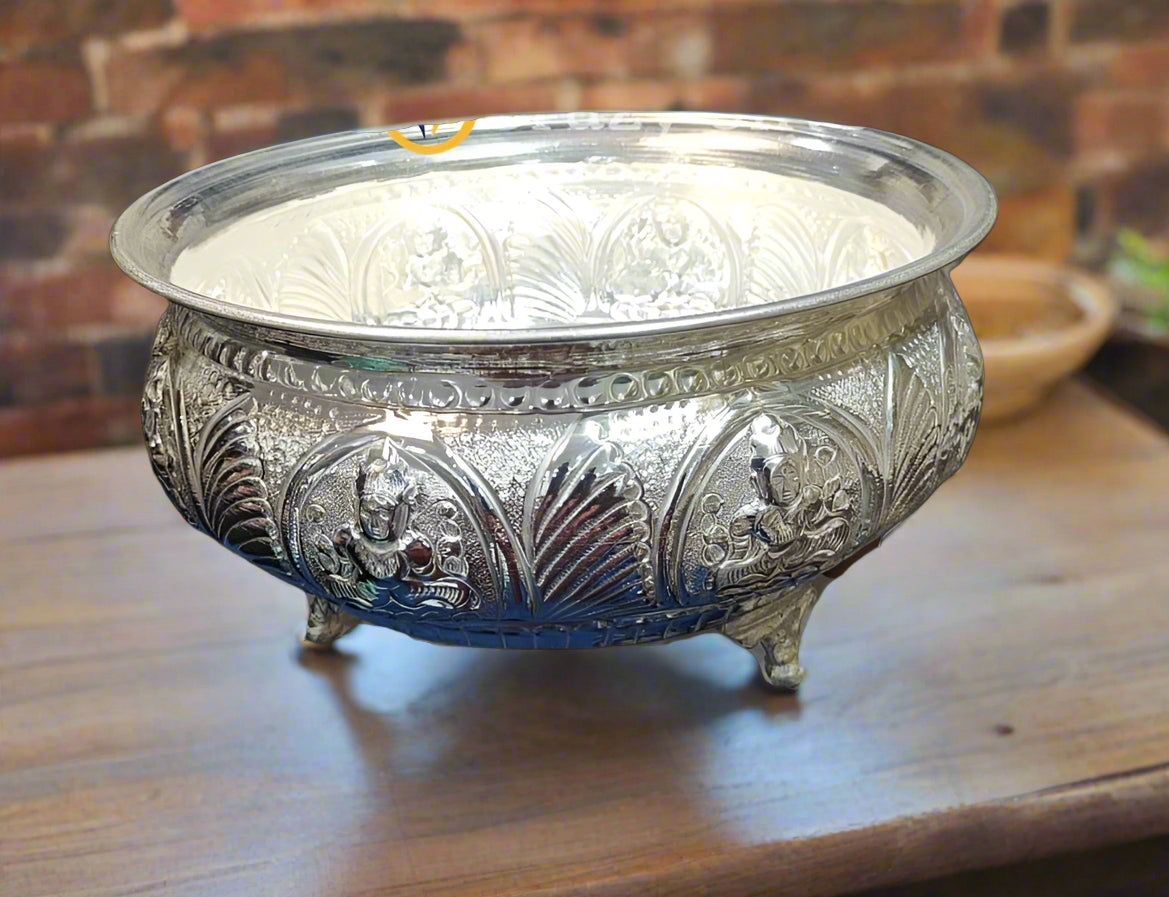 german silver ashtha lakshmi urli bowl for home décor/ fruits/ snacks