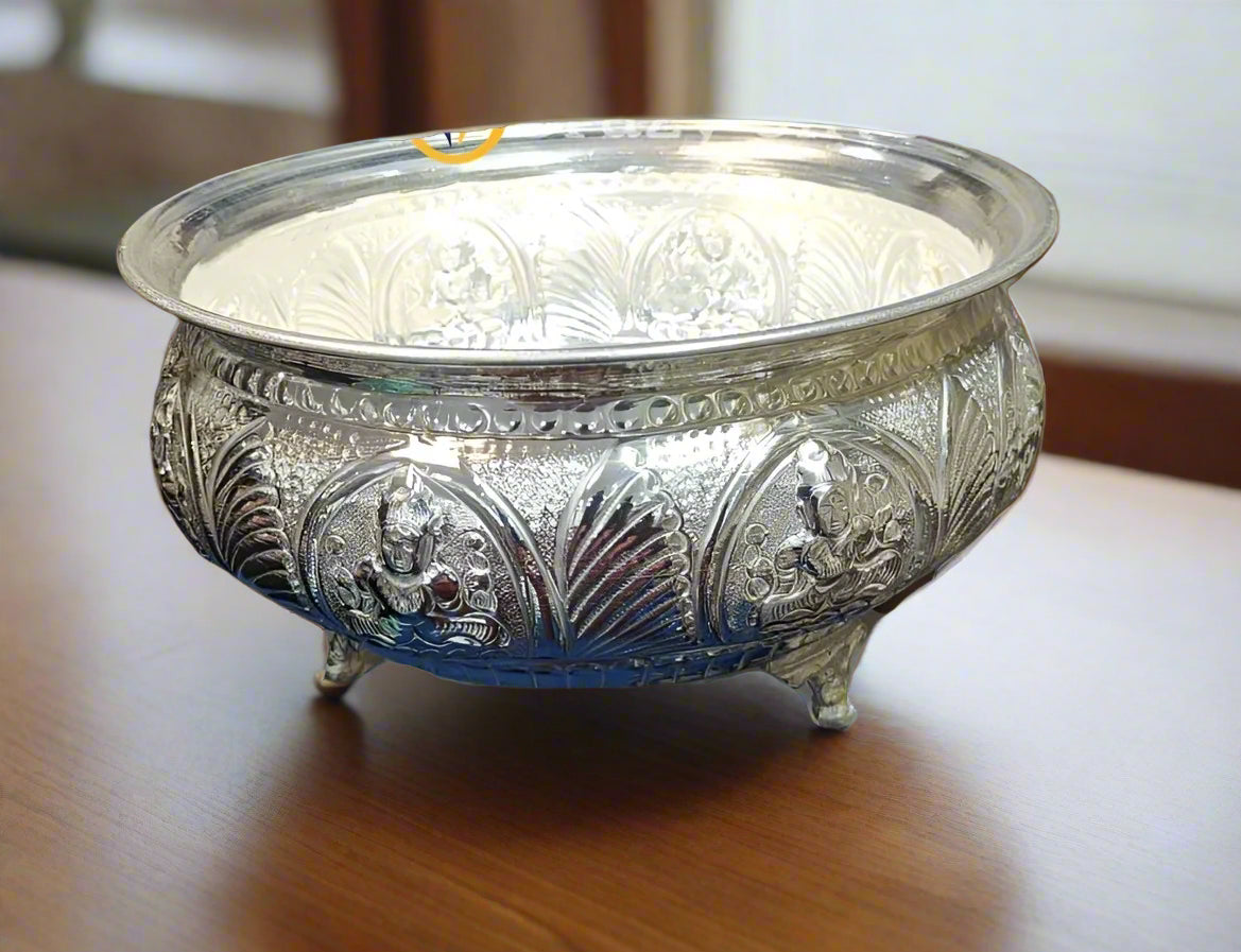 german silver ashtha lakshmi urli bowl for home décor/ fruits/ snacks