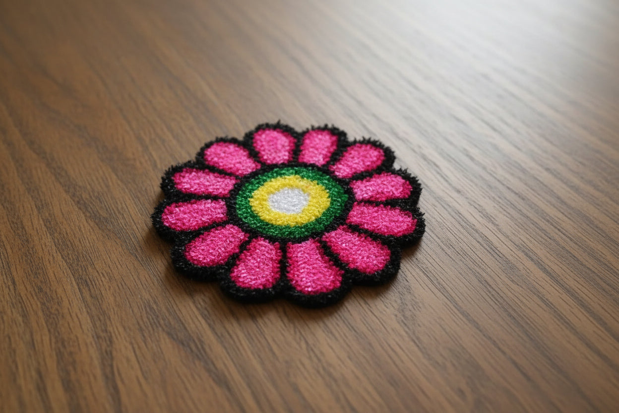 Set of 8 Round Flower Mats – Decorative Floor Mats for Stairs, Entrances, Hallways & Pooja Areas