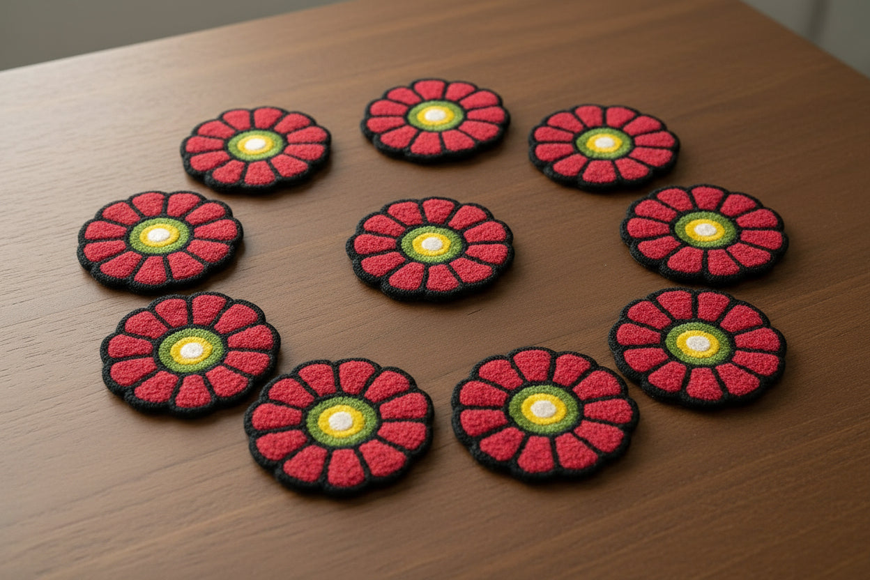 Set of 8 Round Flower Mats – Decorative Floor Mats for Stairs, Entrances, Hallways & Pooja Areas