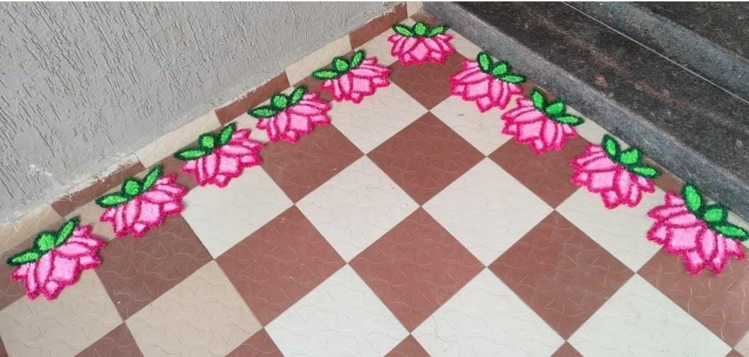 Set of 8 lotus Flower Mats – Decorative Floor Mats for Stairs, Entrances, Hallways & Pooja Areas