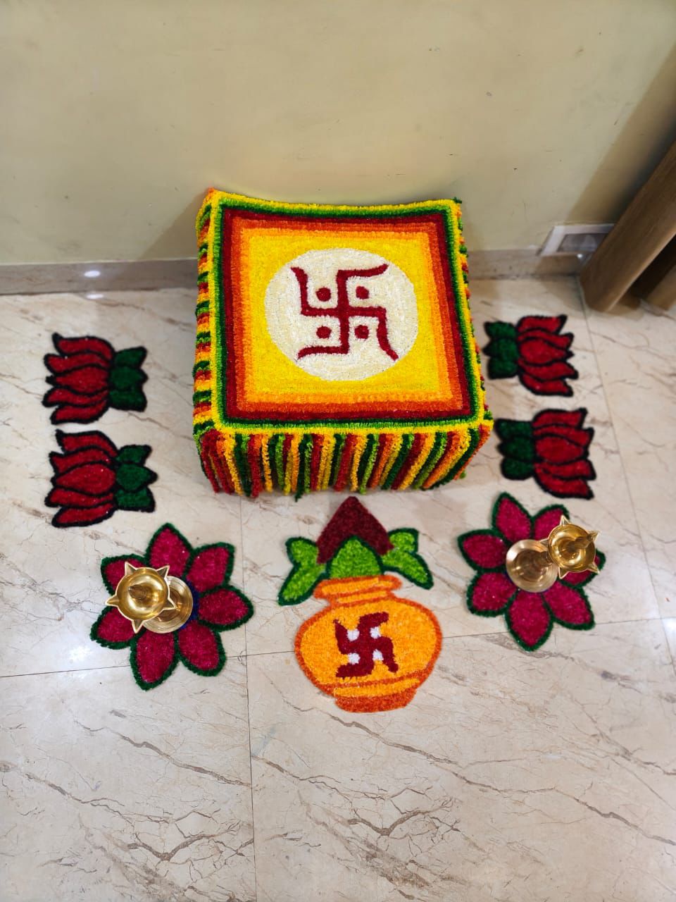 Set of 8 Decorative Mats – Different Designs for Pooja, Festive Setups & Home Décor, multicolor
