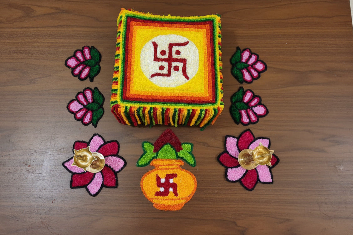 Set of 8 Decorative Mats – Different Designs for Pooja, Festive Setups & Home Décor, gift item