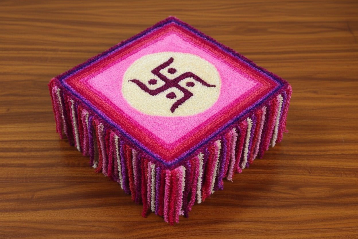 1 pc Square Chaurang Aasan / Stool Cover (18 inches, customizable), pink