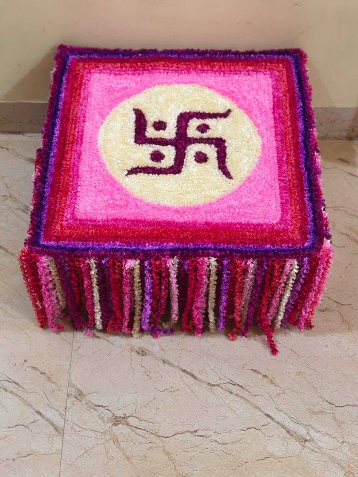 1 pc Square Chaurang Aasan / Stool Cover (18 inches, customizable), pink
