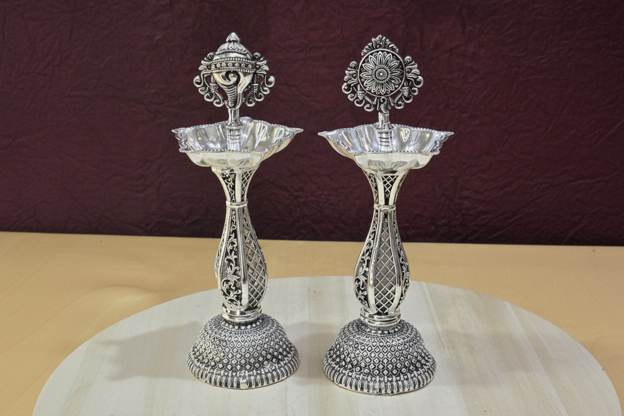 German Silver Antique Finish Shanku Chakra Diya