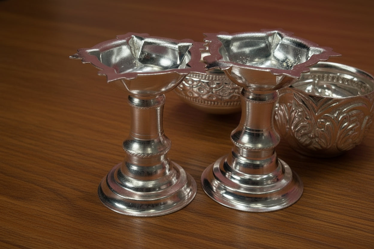 German Silver Pooja Thali Set – 7 Pieces for housewarming pooja
