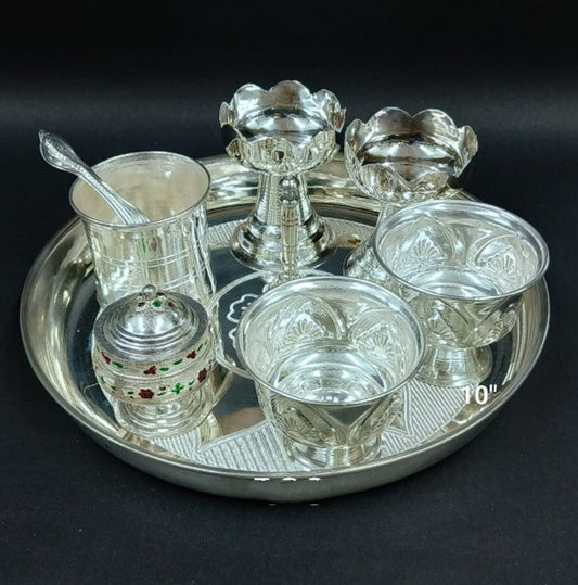 German silver pooja thali set for Diwali pooja/housewarming pooja