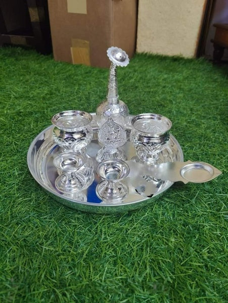 pure german silver pooja thali set for housewarming/diwali pooja