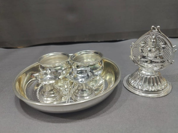 small German silver pooja thali set for housewarming/Diwali pooja
