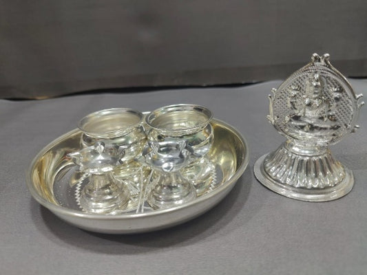 small german silver pooja thali set for housewarming/ diwali pooja