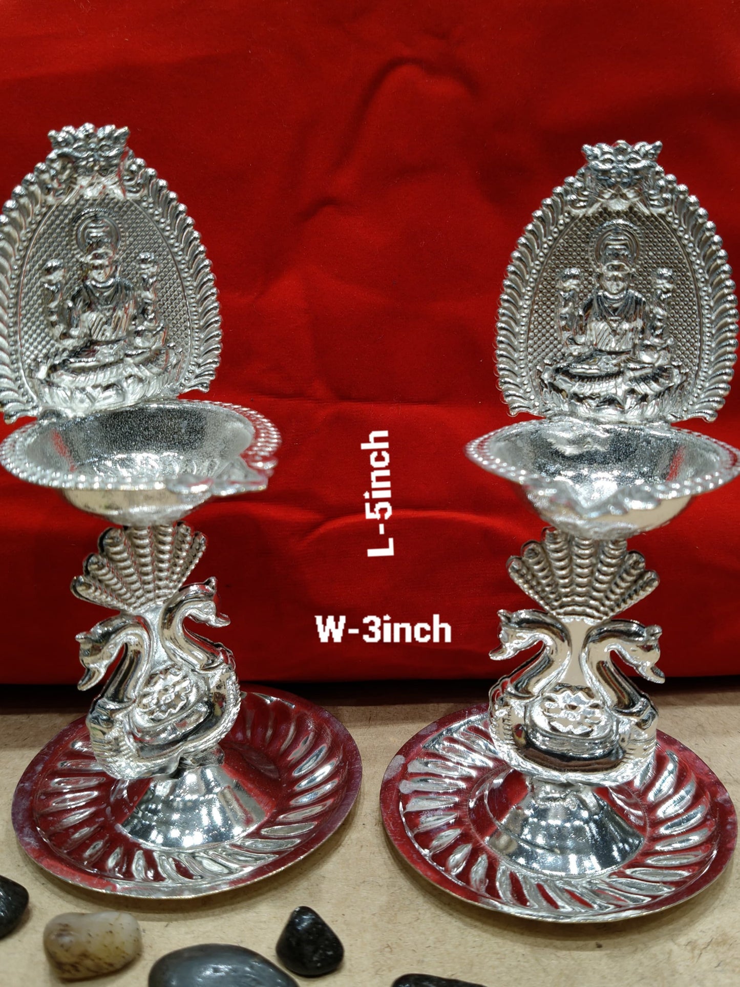 silver plated swan Lakshmi Diya pair set , 5"