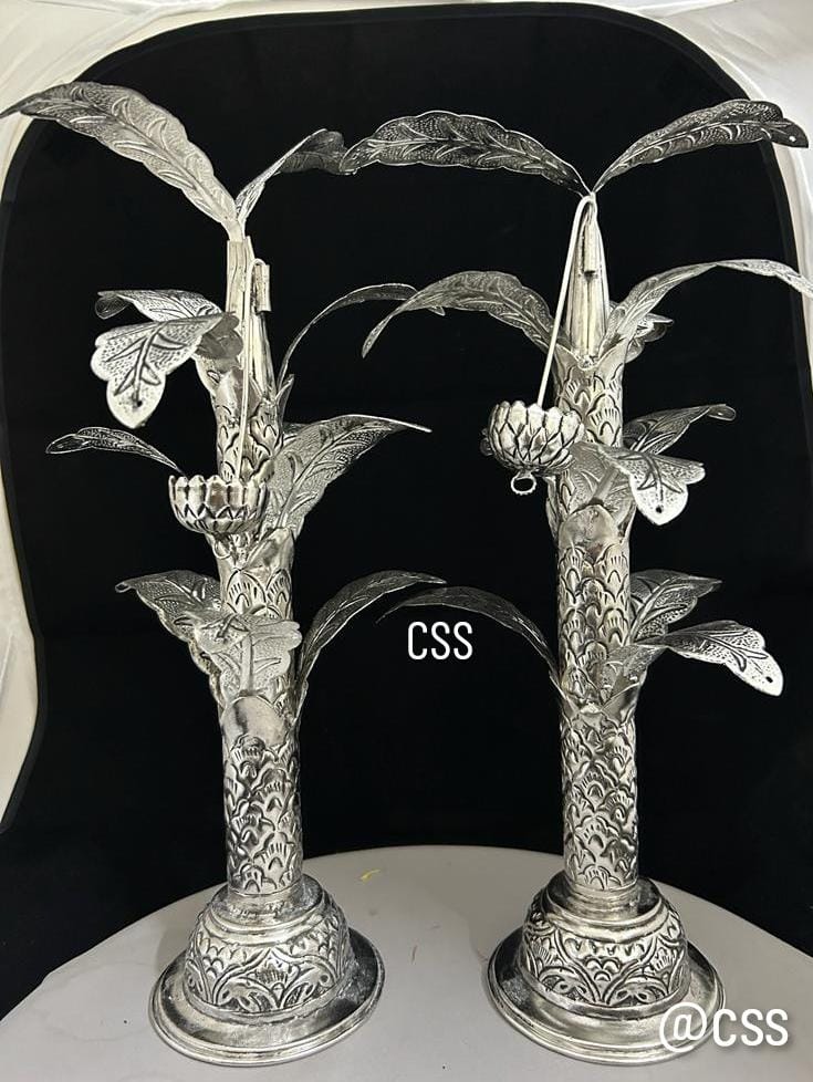 German silver 12" banana tree pair for diwali festival/ home décor/ housewarming pooja