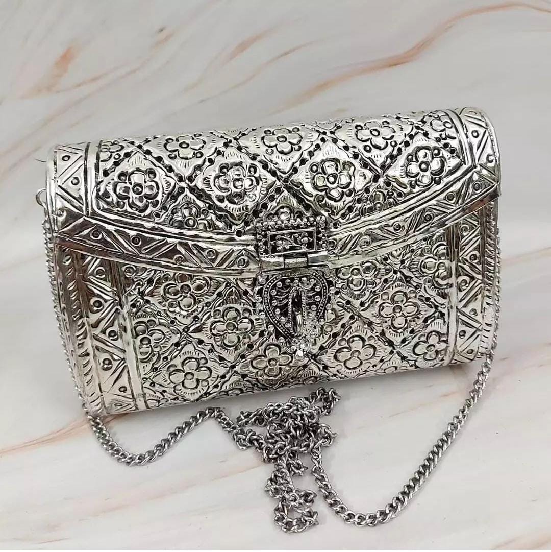 german silver flower design hand carved hand bag/evening bags for women