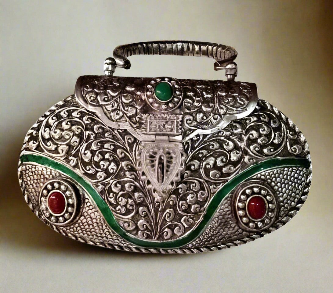 German Silver Stone Work Handmade Hand Bag/Evening Bags/Purse