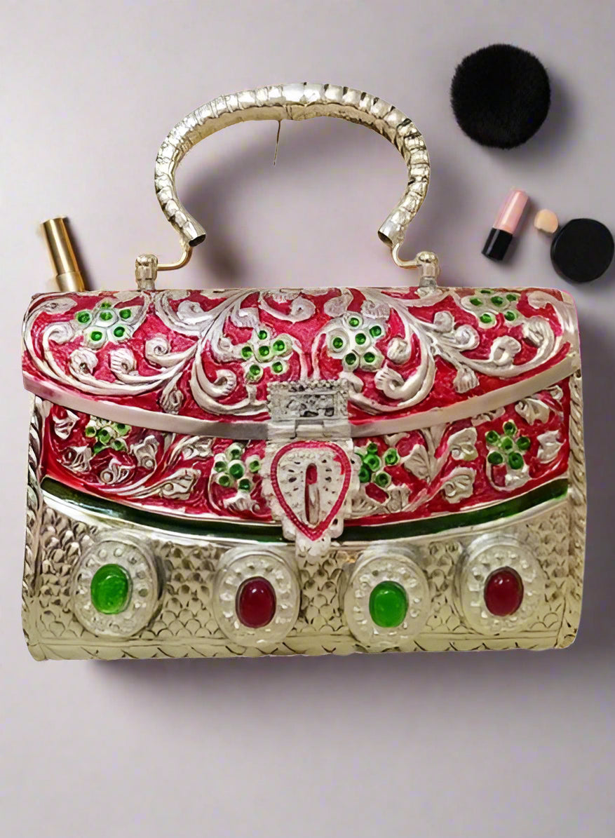 German Silver Stone Work Handmade Hand Bag/Evening Bags/Purse