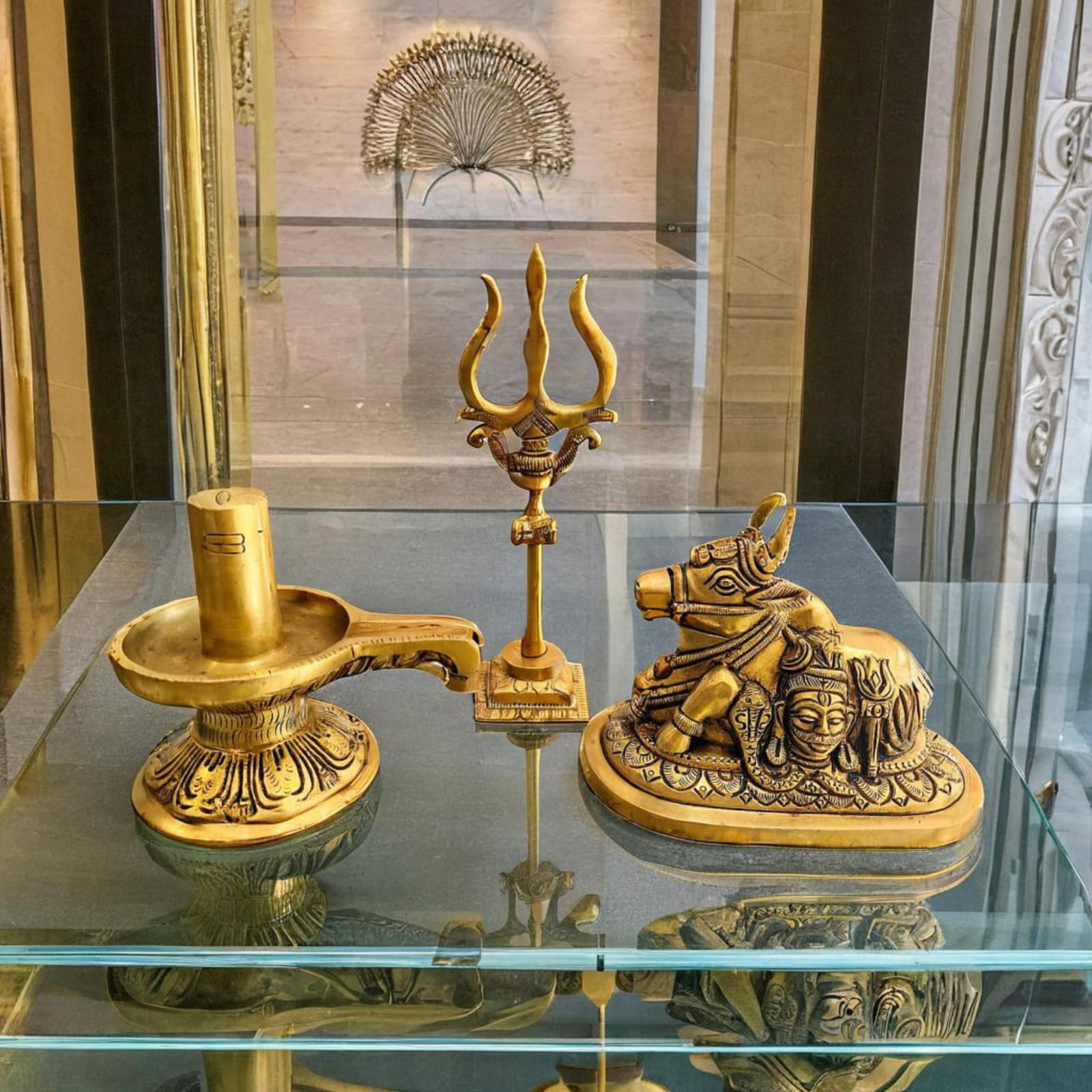 Handcrafted Brass Shivling with Trishul & Nandi – Sacred Hindu Temple Set