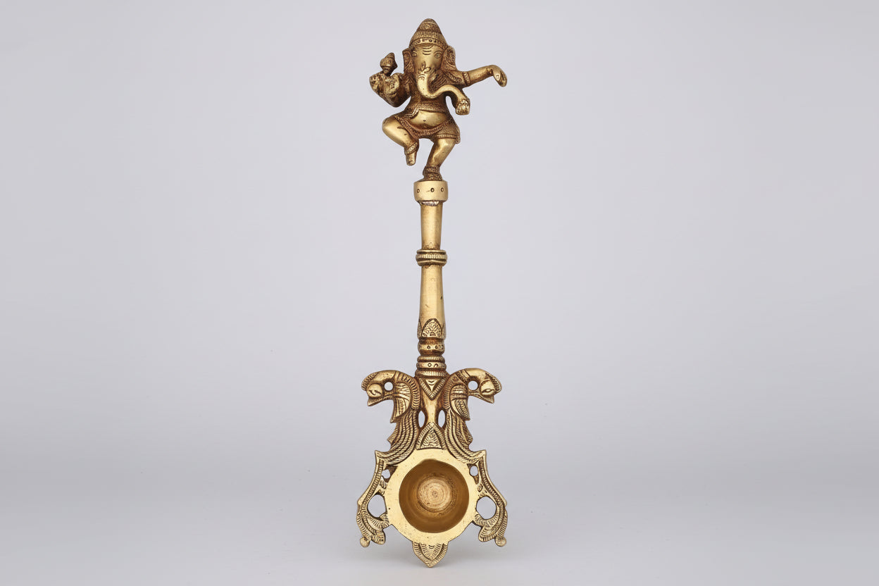 Handcrafted Brass Dancing Ganesh Aarti Spoon – Spiritual Puja Accessory