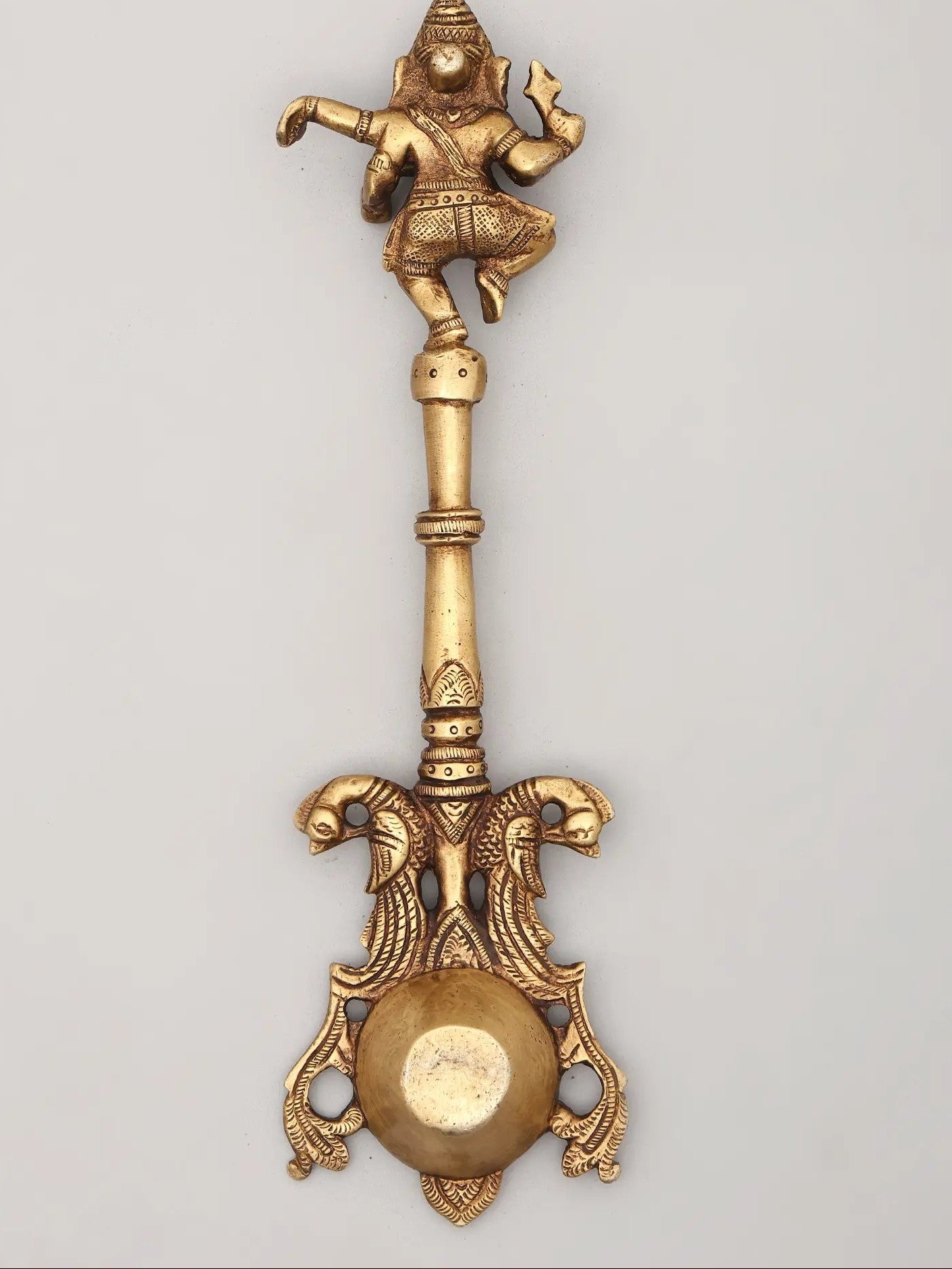 Handcrafted Brass Dancing Ganesh Aarti Spoon – Spiritual Puja Accessory