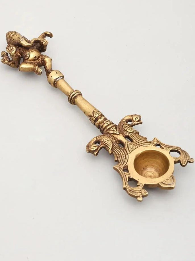 Handcrafted Brass Dancing Ganesh Aarti Spoon – Spiritual Puja Accessory