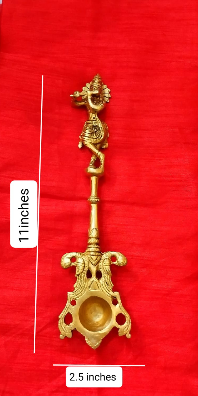 Handcrafted Brass Krishna Aarti Spoon – Divine Puja Accessory