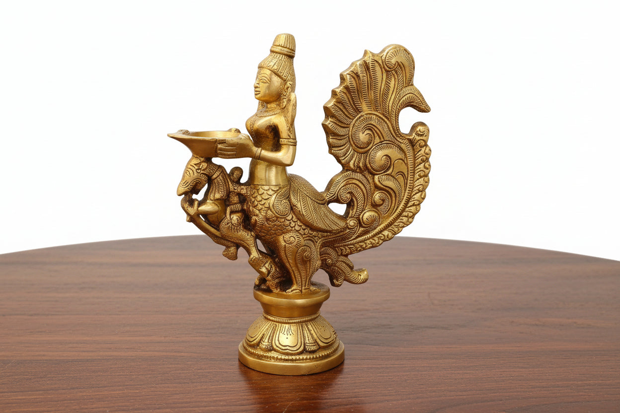 Handcrafted Brass Peacock Lamp – Traditional Indian Oil Diya (1 Piece)