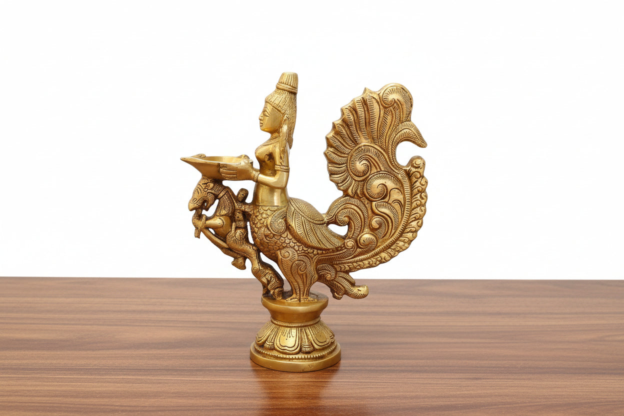 Handcrafted Brass Peacock Lamp – Traditional Indian Oil Diya (1 Piece)
