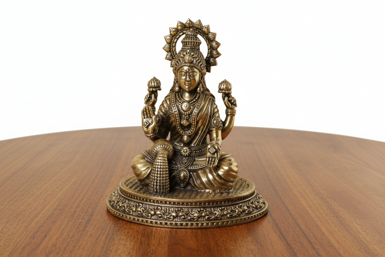 Handcrafted Dhana Lakshmi Brass Figurine – Small Divine Prosperity Symbol
