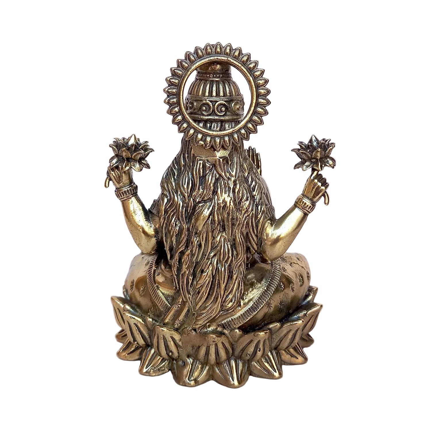 Handcrafted Lakshmi on Lotus Brass Figurine – Small Divine Prosperity Symbol