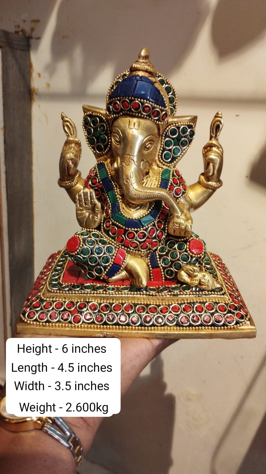Handcrafted Brass Ganesh on Stool with Mushak – Divine Stonework Figurine for Prosperity & Blessings