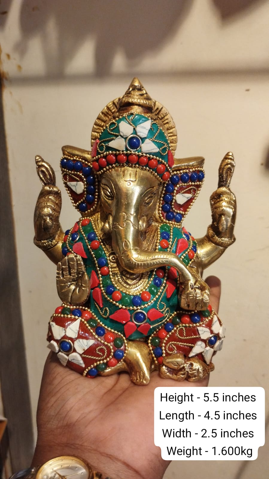 Handcrafted Brass Ganesh idol with Stonework – Divine Prosperity & Obstacle Remover