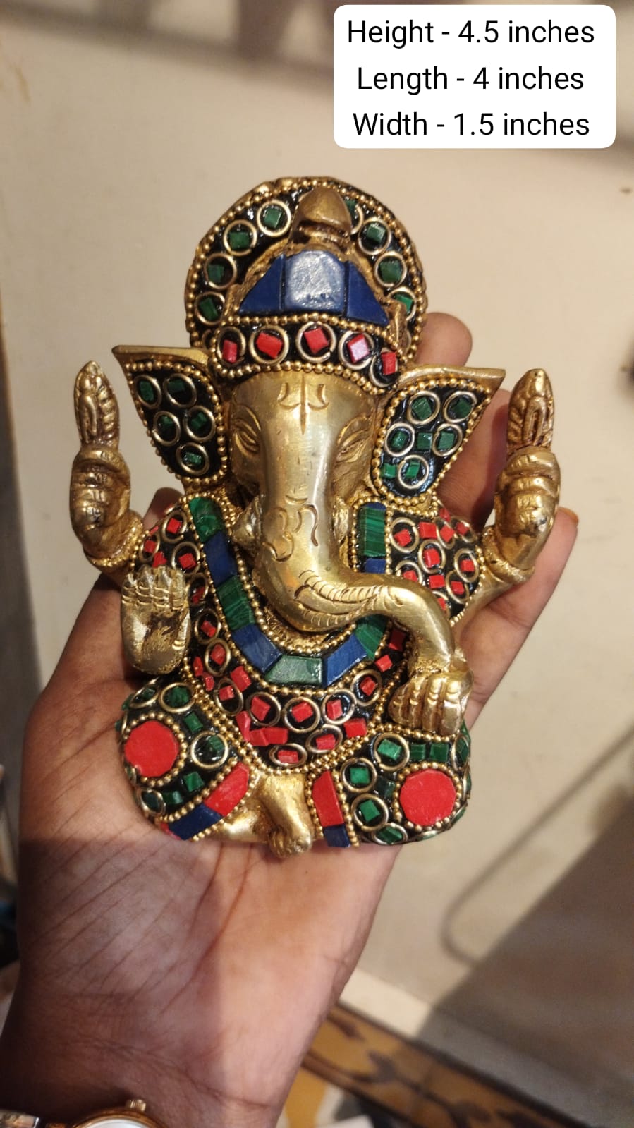 Handcrafted Brass Ganesh idol statue with Stonework – Divine Prosperity & Obstacle Remover