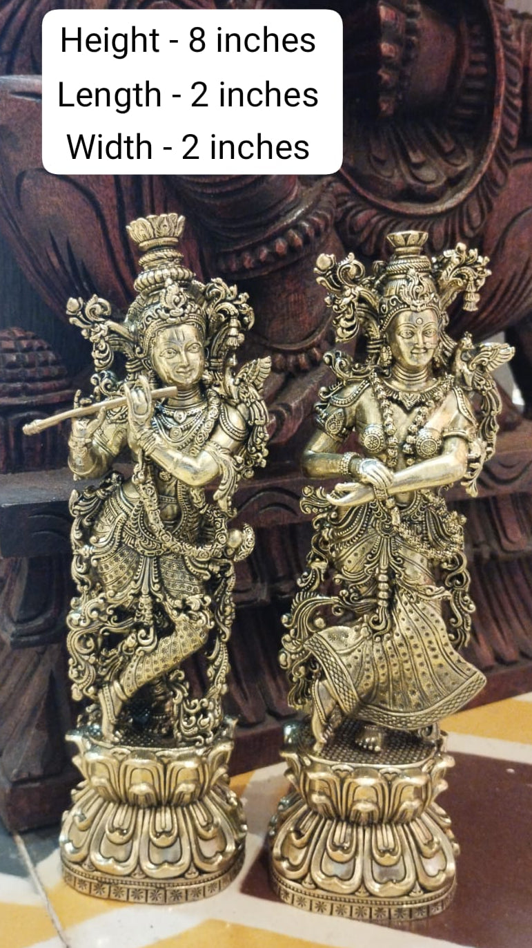 Handcrafted Brass Radha Krishna Statue – Fully Carved Divine Symbol of Love & Devotion