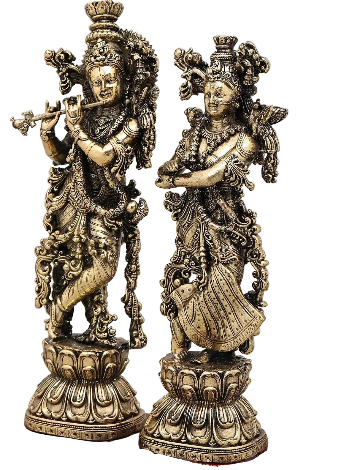 Handcrafted Brass Radha Krishna Statue – Fully Carved Divine Symbol of Love & Devotion